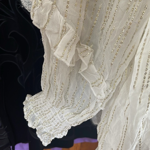 Calligraphie XL Sheer Blouse Women Top White Gold - Picture 5 of 12